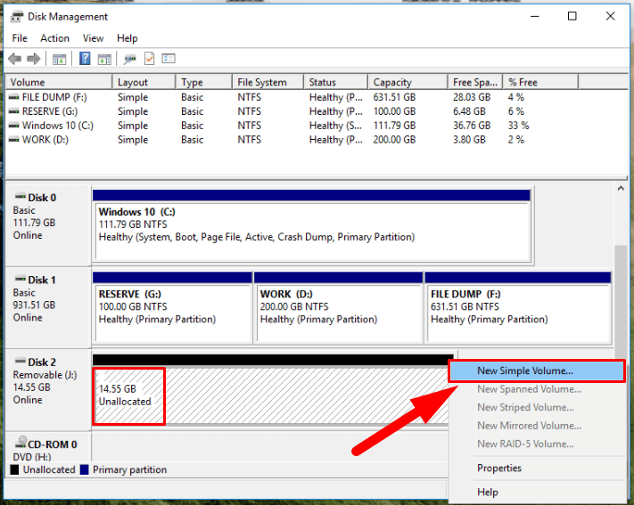 New Simple Volume of unllocated drive