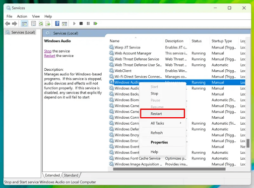 Restart Windows Audio service