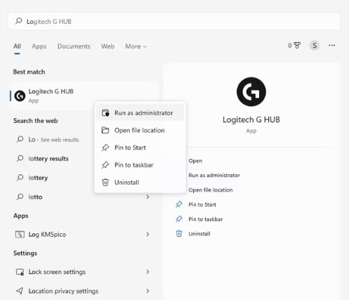 Logitech G Hub Run as Administrator