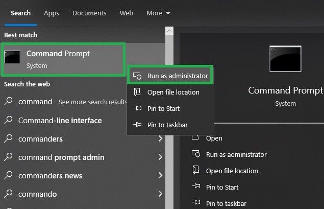 Command prompt and run as administrator