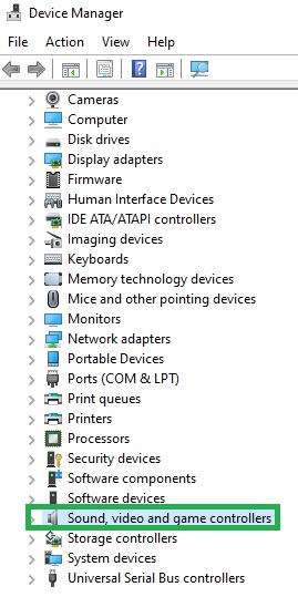 Device Manager - Sound, Video and Game Controllers