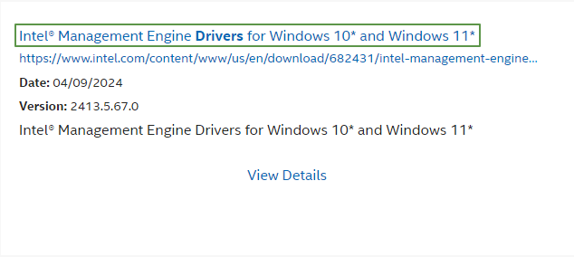 Intel Management Engine Drivers for Windows 10 and Windows 11