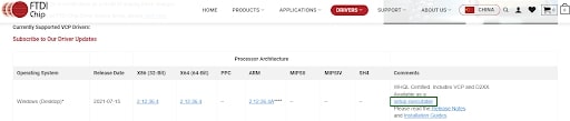 FTDI VCP driver page