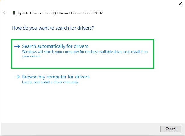 Search automatically for updated driver software