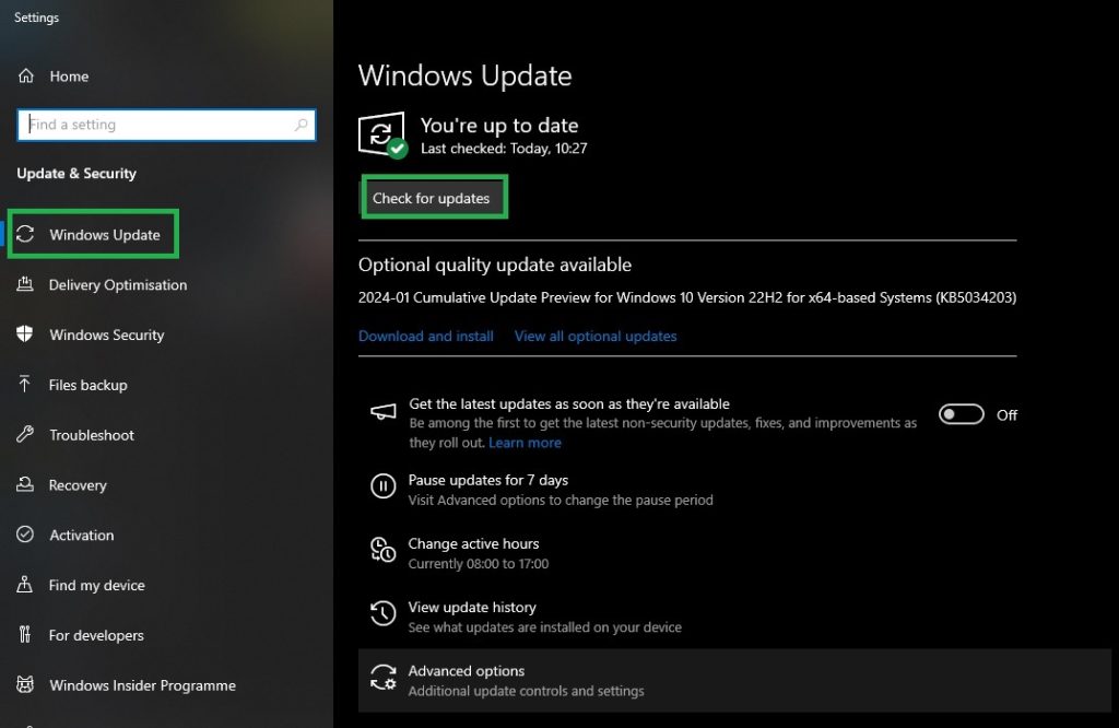 Windows Update Check for Updates