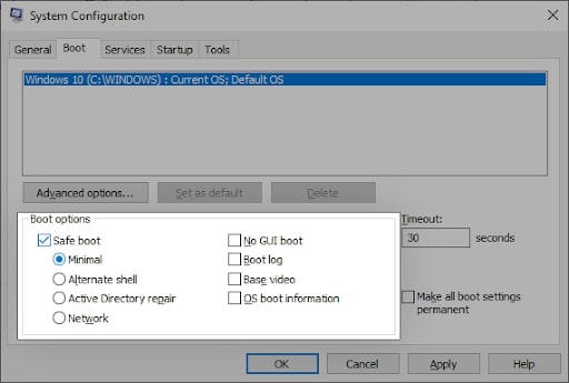  Minimal setting under Boot options