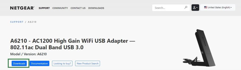 Netgear A6210 Driver downlaod button