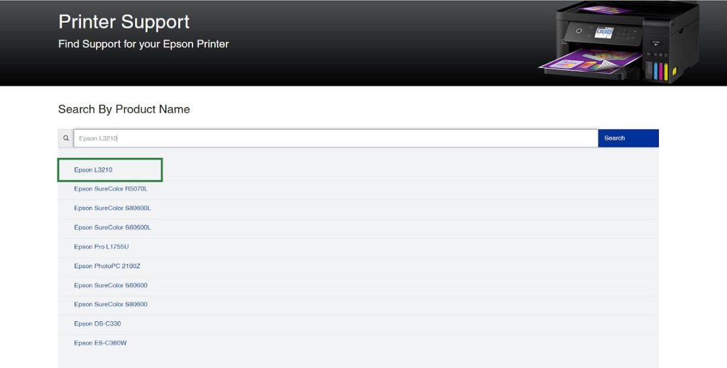 choose Epson L3210 in search results