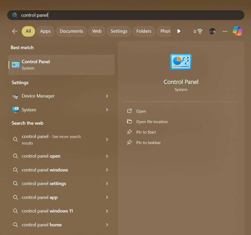 type Control Panel