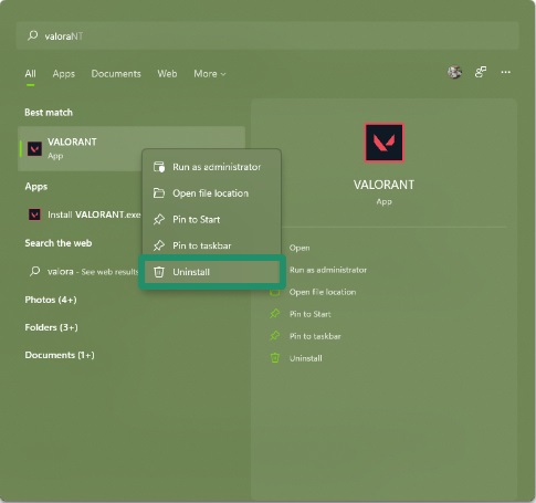 uninstall valorant