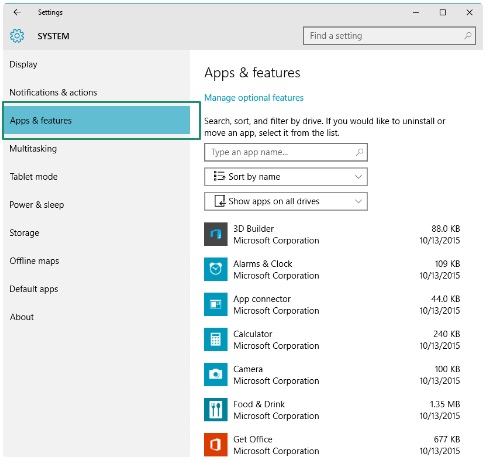 Apps & Features