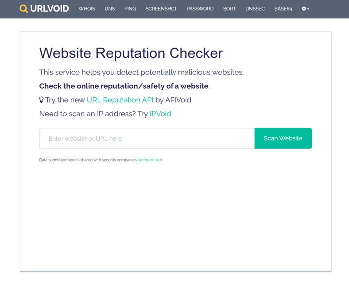 URLVOID Website Reputation Checker