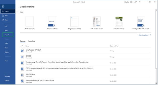 choose save as document