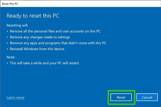 click on reset