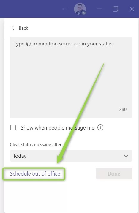 schedule out of office link.