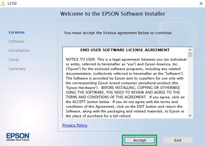 Accept license agreement epson scan 2