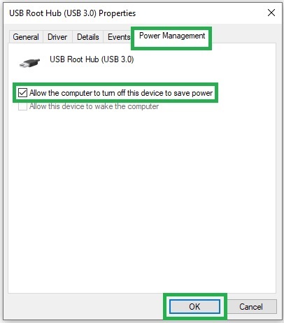 Allow the computer to turn off this device to save power