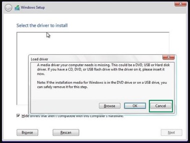 cancel the windows setup