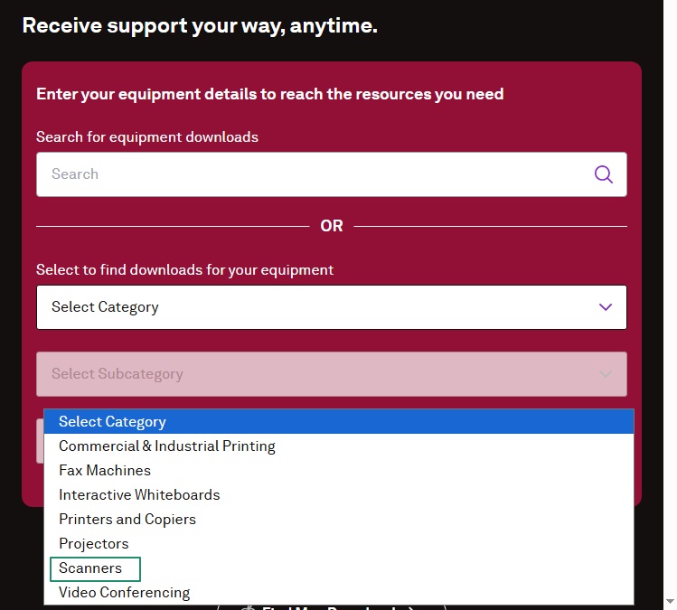 select Scanners from drop down