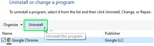 Google Chrome and select Uninstall