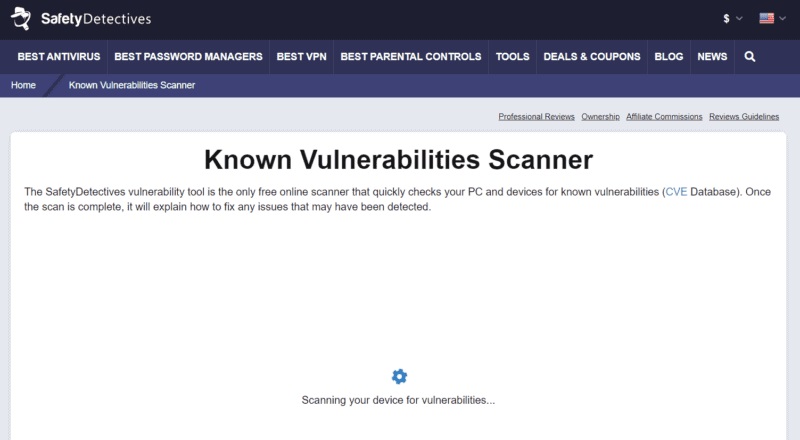 SafetyDetectives Known Vulnerabilities Scanner