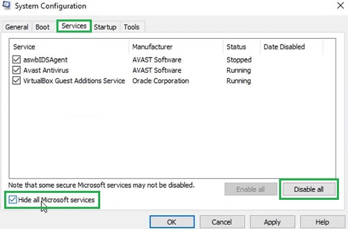 disable all services