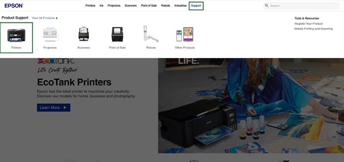 support tab for epson printer