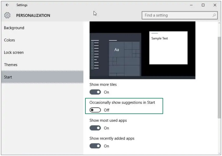 Occasionally show suggestions in Start