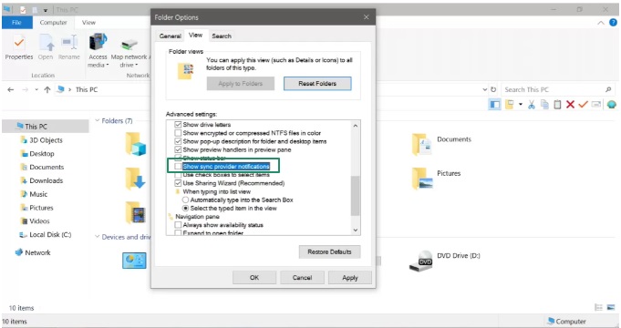 Show sync provider notifications.