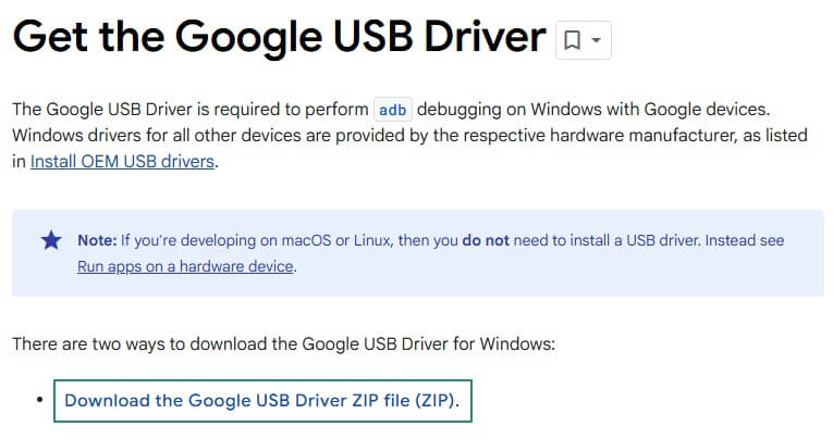 download the Google USB driver ZIP file. (1)