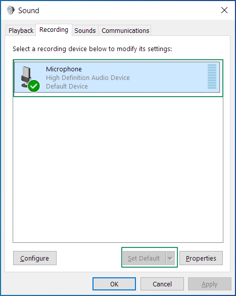recording tab of microphone