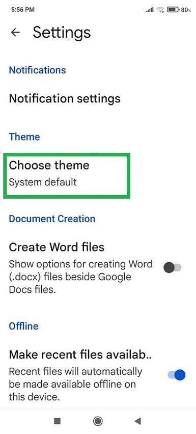 Choose theme option.