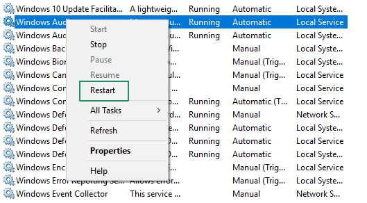 Windows Audio Endpoint restart