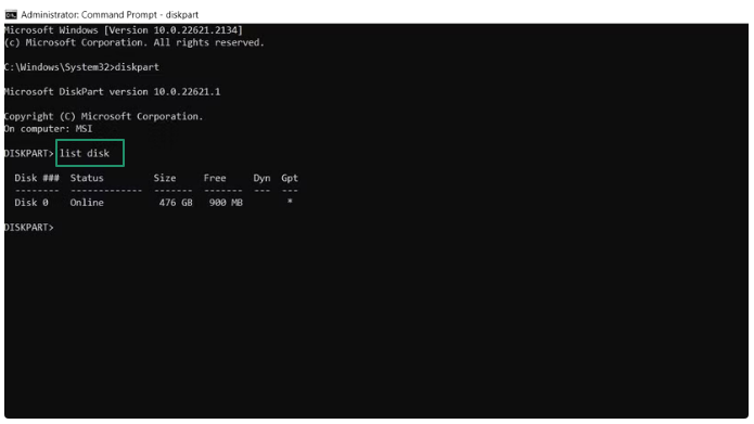 list disk