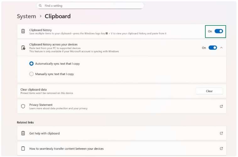 turn on clipboard historyturn on clipboard history