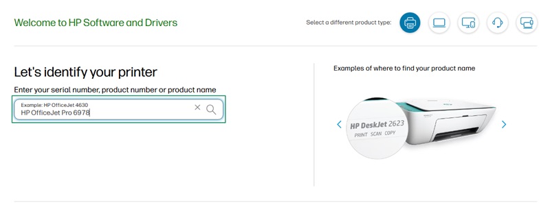 type HP OfficeJet Pro 6978 in the on-screen search box