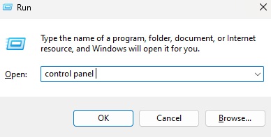 win + r to open control panel