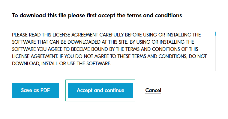 Accept and continue kyocera driver installation