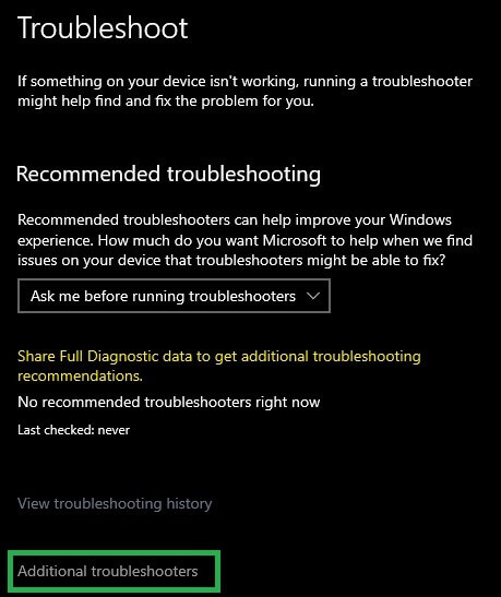 Additional troubleshooters 