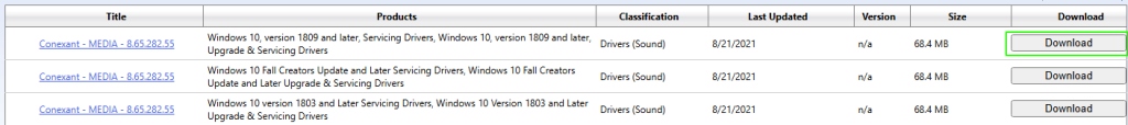 Download button for conexant audio driver