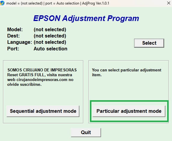 click on particular adjustment mode