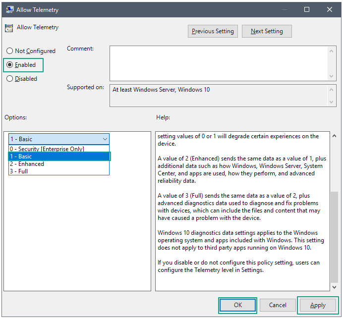 clicking Apply and OK.