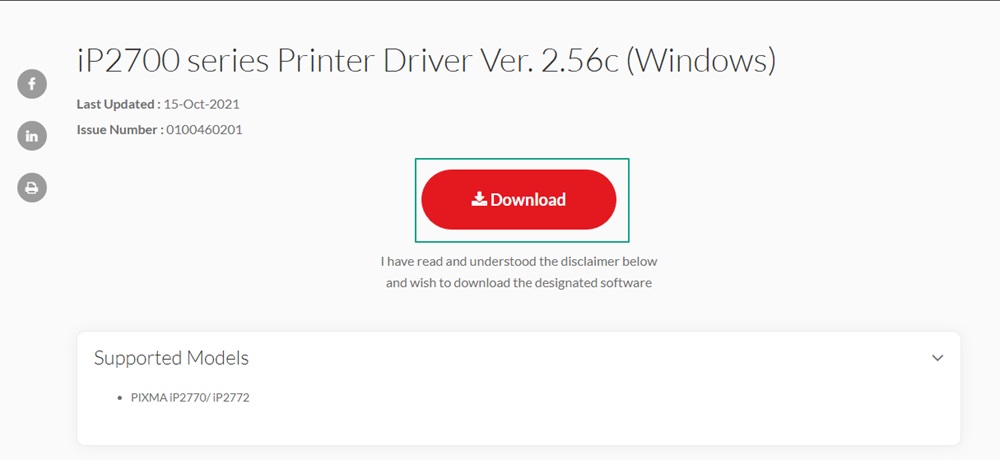 download the Canon iP2770 driver