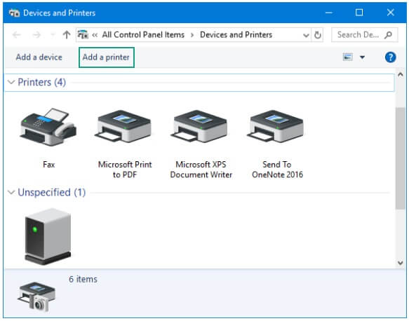 option to Add a printer