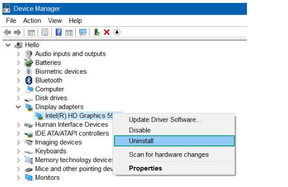 right-click your graphics card and select Uninstall