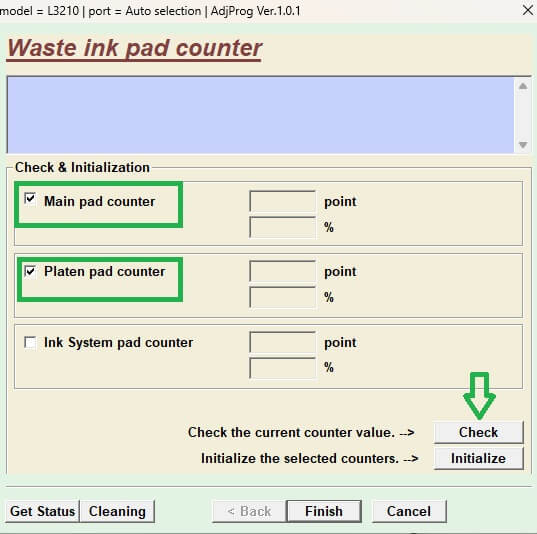 select main and platen pad counter