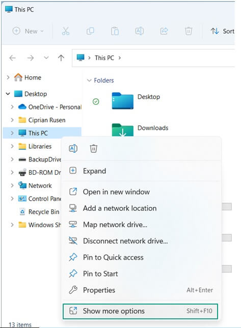 show more option to this pc
