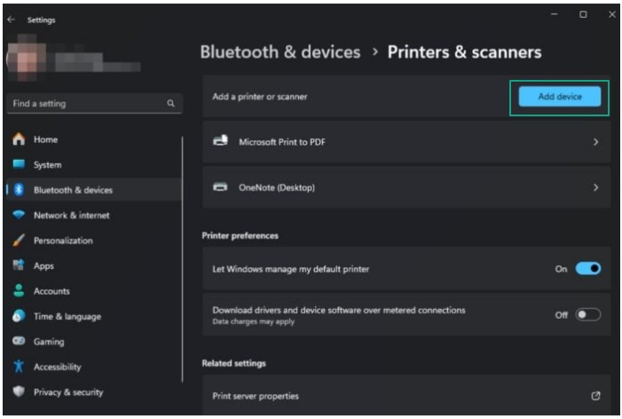 the Add device option