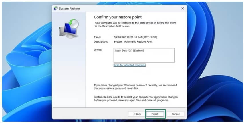 Restore your system to the earlier state
