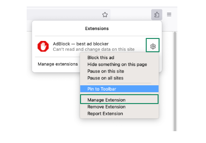 manage extension in firefox